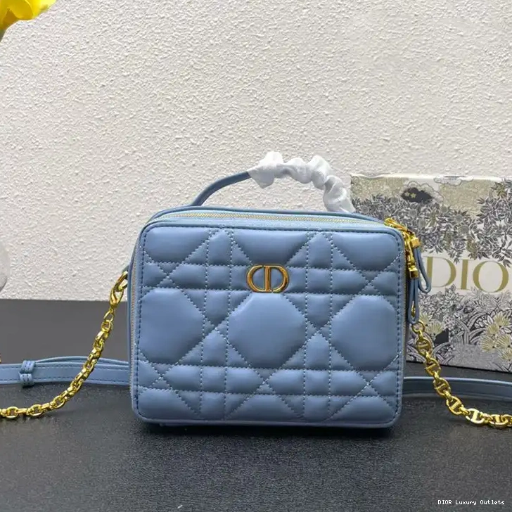with Bag Box Calfskin Dior Sky Cannage Chain Caro Blue 0508 Luxury